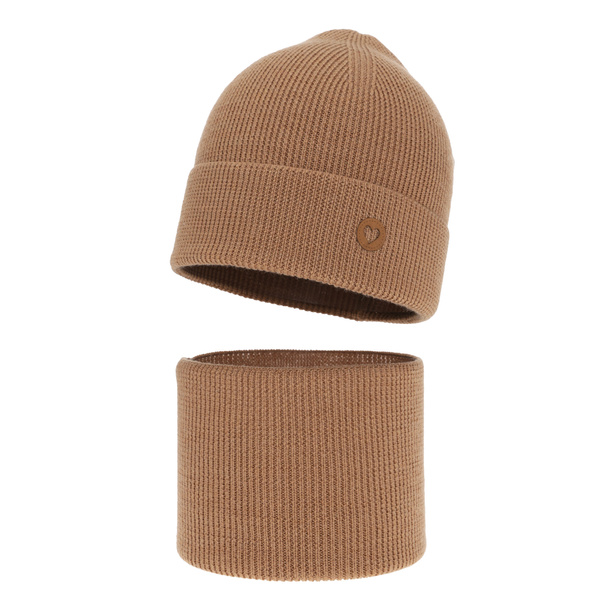 Czapka i komin dla dziewczynki jesienny, wiosenny komplet, camel, 100% wełniana merino Brook