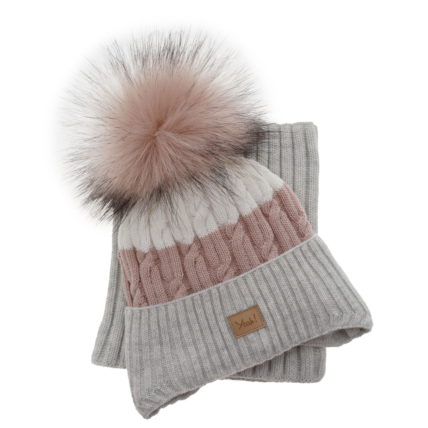 Czapka i komin dla dziewczynki zimowy komplet, różowy, z pomponem Riviera
