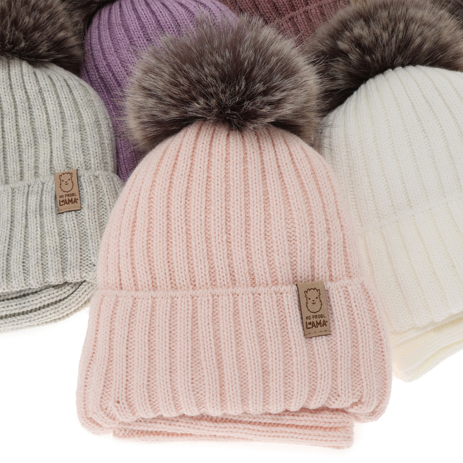 Czapka i komin dla dziewczynki, zimowy komplet, beżowy, z pomponem Abigail