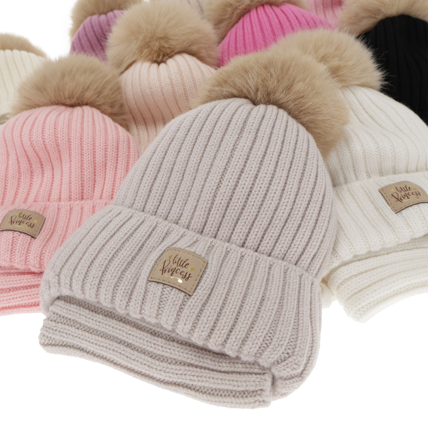 Czapka i komin dla dziewczynki, zimowy komplet, biały, 100% wełniany merino, wiązany, podszyty bawełną, Malesia