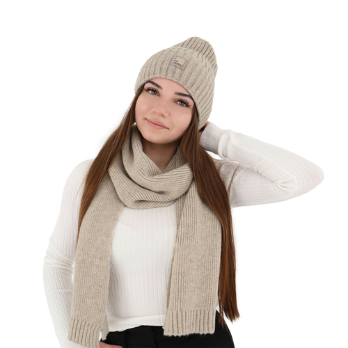 Szalik zimowy damski, szary, z wełną, Loretta