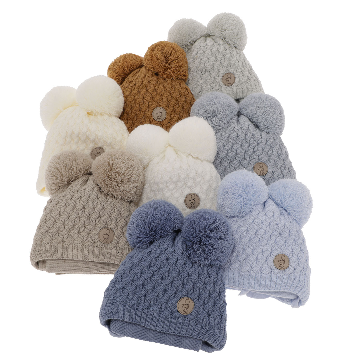 Czapka i szalik dla chłopca zimowy komplet, jasnoniebieski, z dwoma pomponami, wiązany Alonso