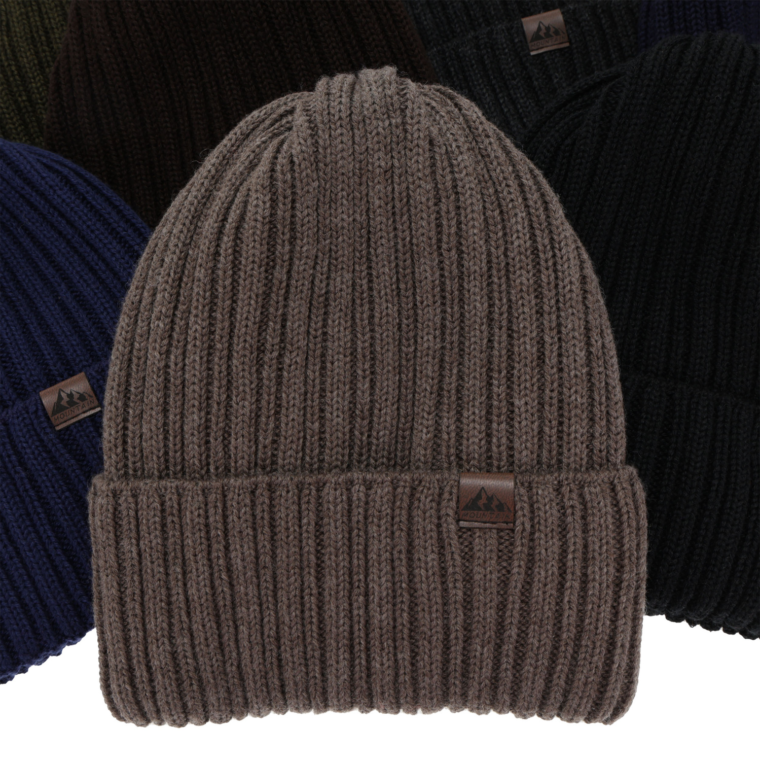Czapka zimowa męska, khaki, z wełną merino Huno