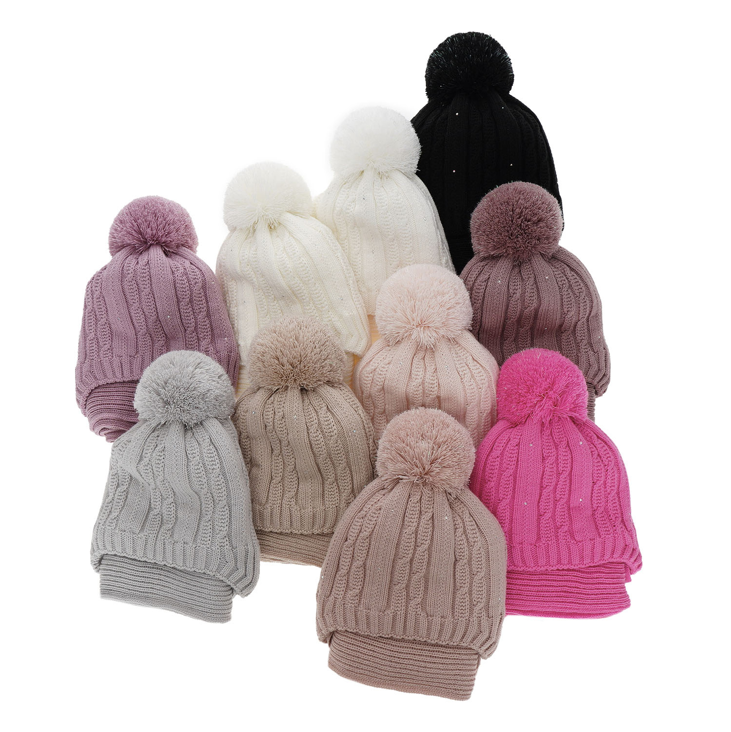 Czapka i szalik dla dziewczynki zimowy komplet, kremowy, z pomponem Candy