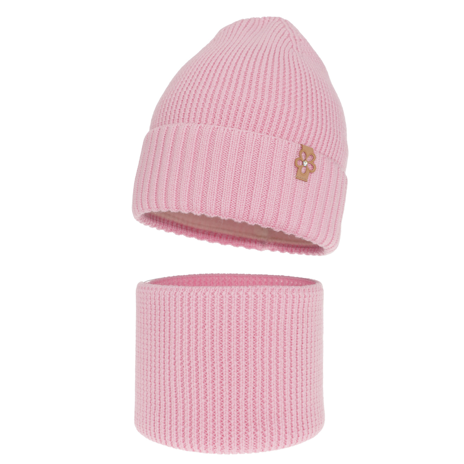 Czapka i komin dla dziewczynki zimowy komplet, różowy, 100% wełniana merino Nelita