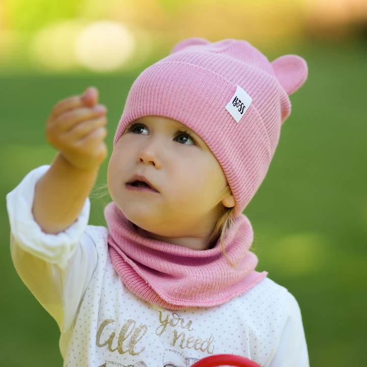 Czapka i komin dla dziewczynki jesienny, wiosenny komplet, błękitny, Kajra