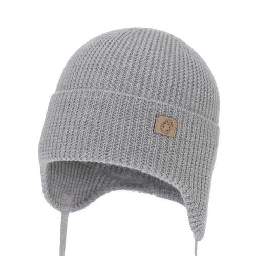 Czapka jesienna, wiosenna dla chłopca, 100% wełniana merino, wiązana, szara Bakadi