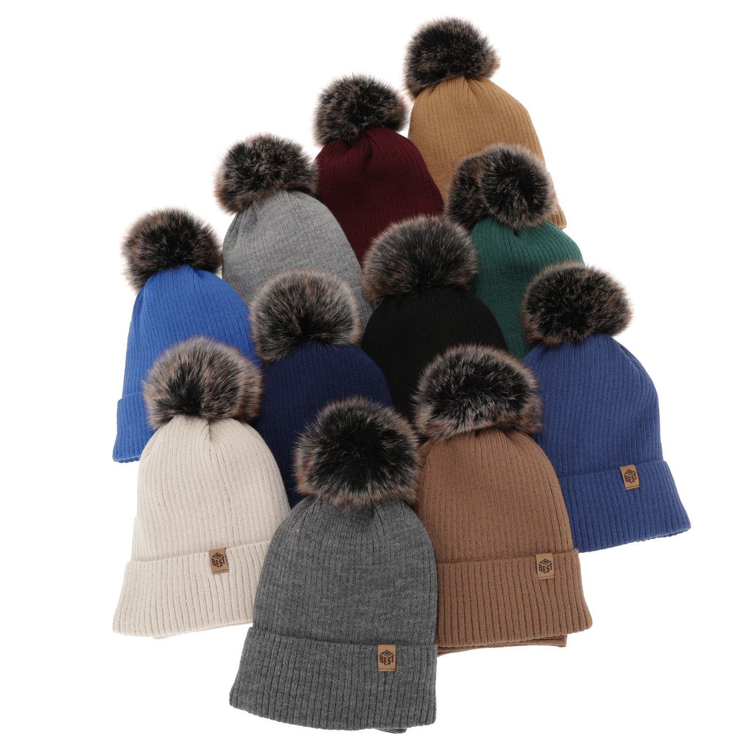 Czapka i komin dla chłopca zimowy komplet, beżowy, z pomponem Wizar