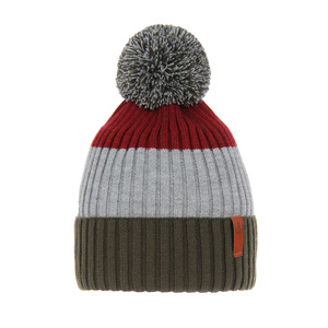 Beret zimowy dla chłopca, khaki, z pomponem z przędzy Karson