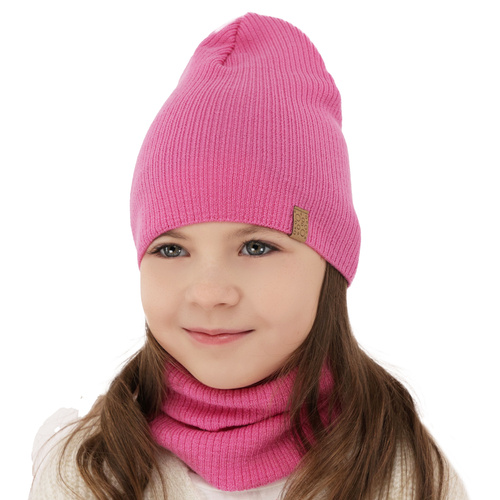 Czapka i komin dla dziewczynki jesienny, wiosenny komplet, jasnobeżowy, 100% wełniana merino Ricona