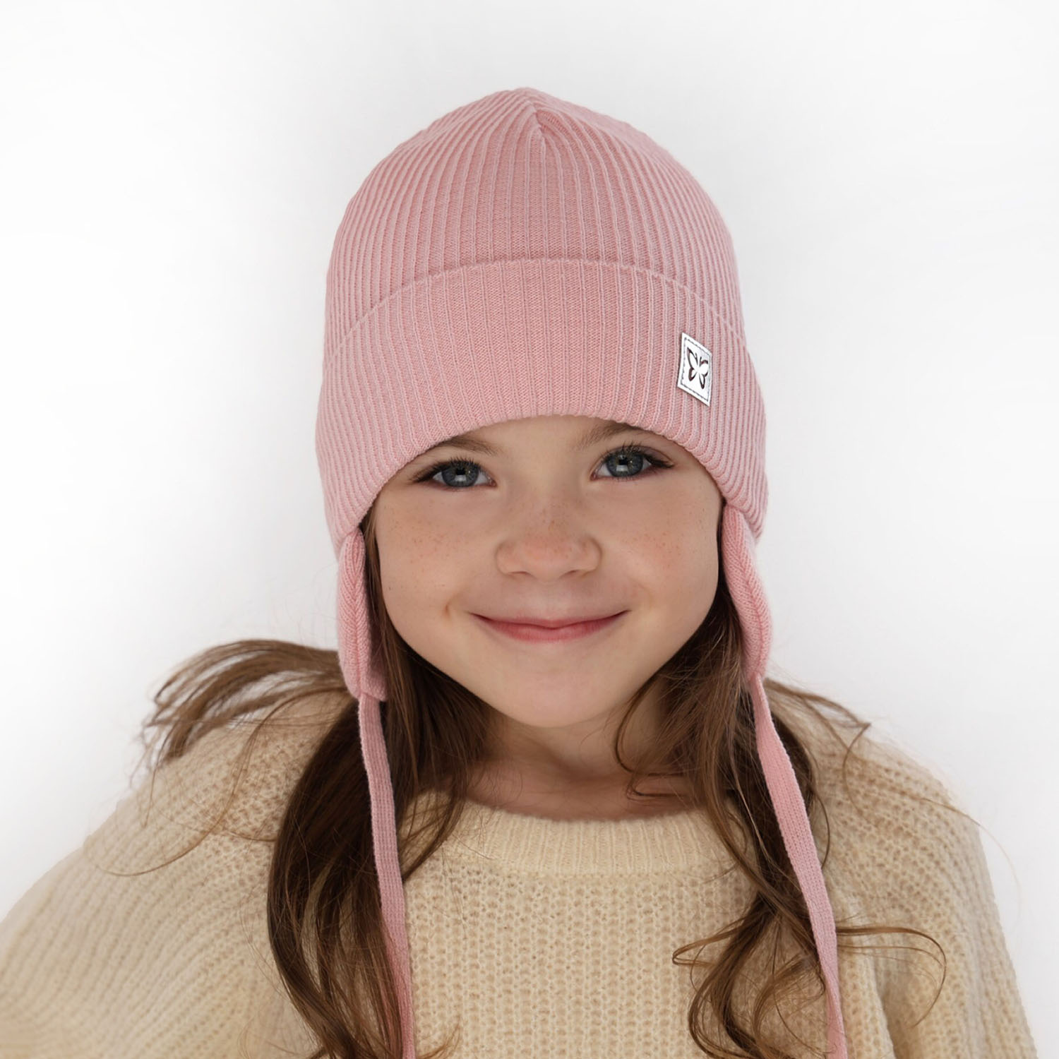 Czapka jesienna, wiosenna dla dziewczynki, beżowa, wiązana Amaya