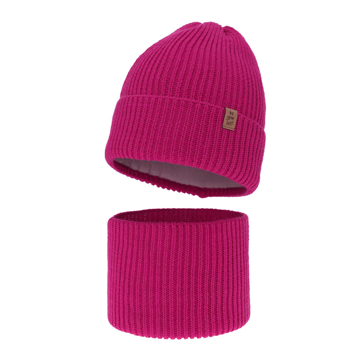 Czapka i komin dla dziewczynki zimowy komplet, amarantowy Edera
