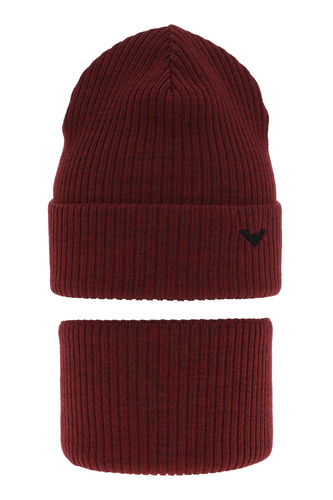 Czapka i komin dla chłopca zimowy komplet, bordowy Romeo
