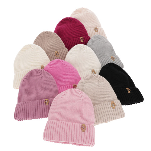 Czapka i komin dla dziewczynki zimowy komplet, beżowy, 100% wełniany merino Nelita