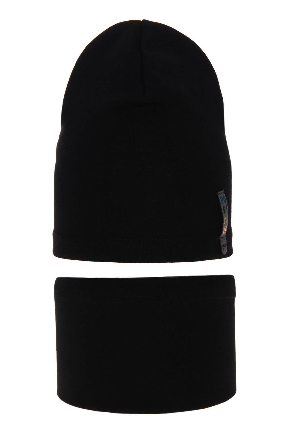 Czapka i komin dla dziewczynki jesienny, wiosenny komplet, czarny, bawełniany Flores