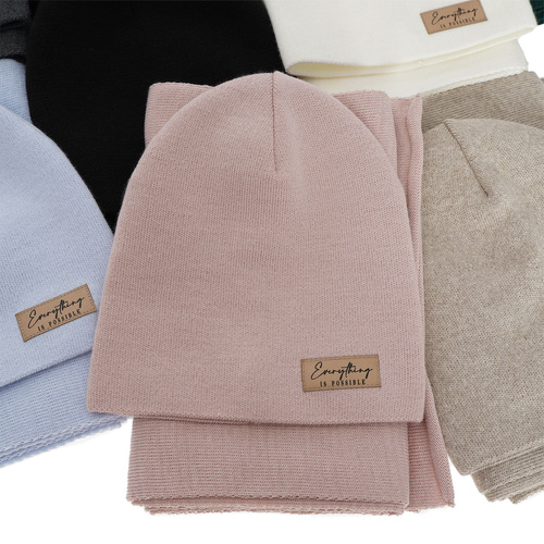 Czapka i szalik damski jesienny, wiosenny komplet, kremowy Zula