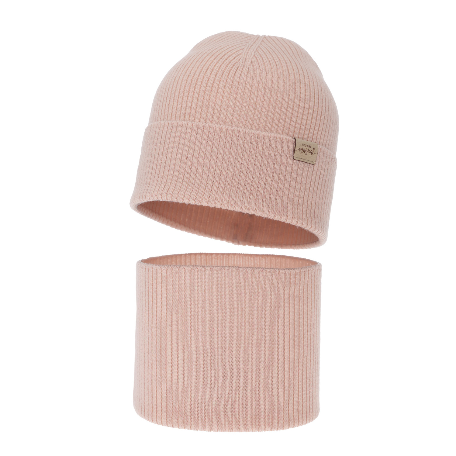 Czapka i komin dla dziewczynki jesienny, wiosenny komplet, różowy, 100% wełniany merino Magenta