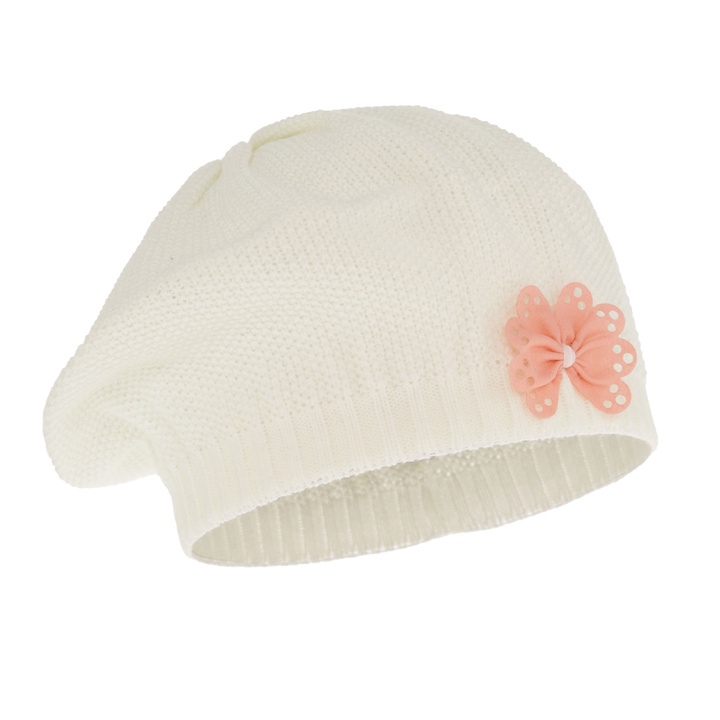 Beret dla dziewczynki jesienny, wiosenny, kremowy, elegancki Costanza