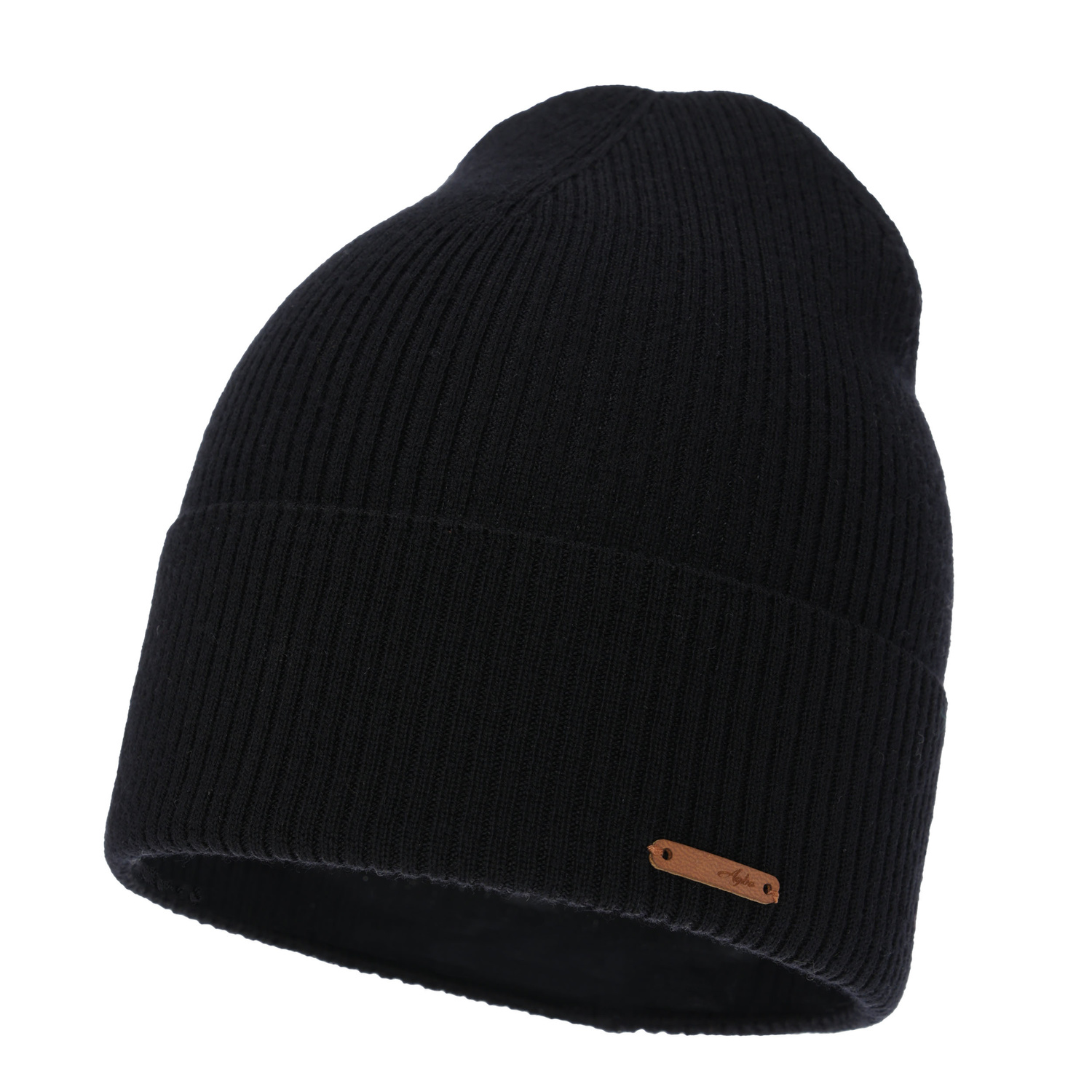 Czapka jesienna, wiosenna damska, czarna, 100% wełniana merino, Flerra