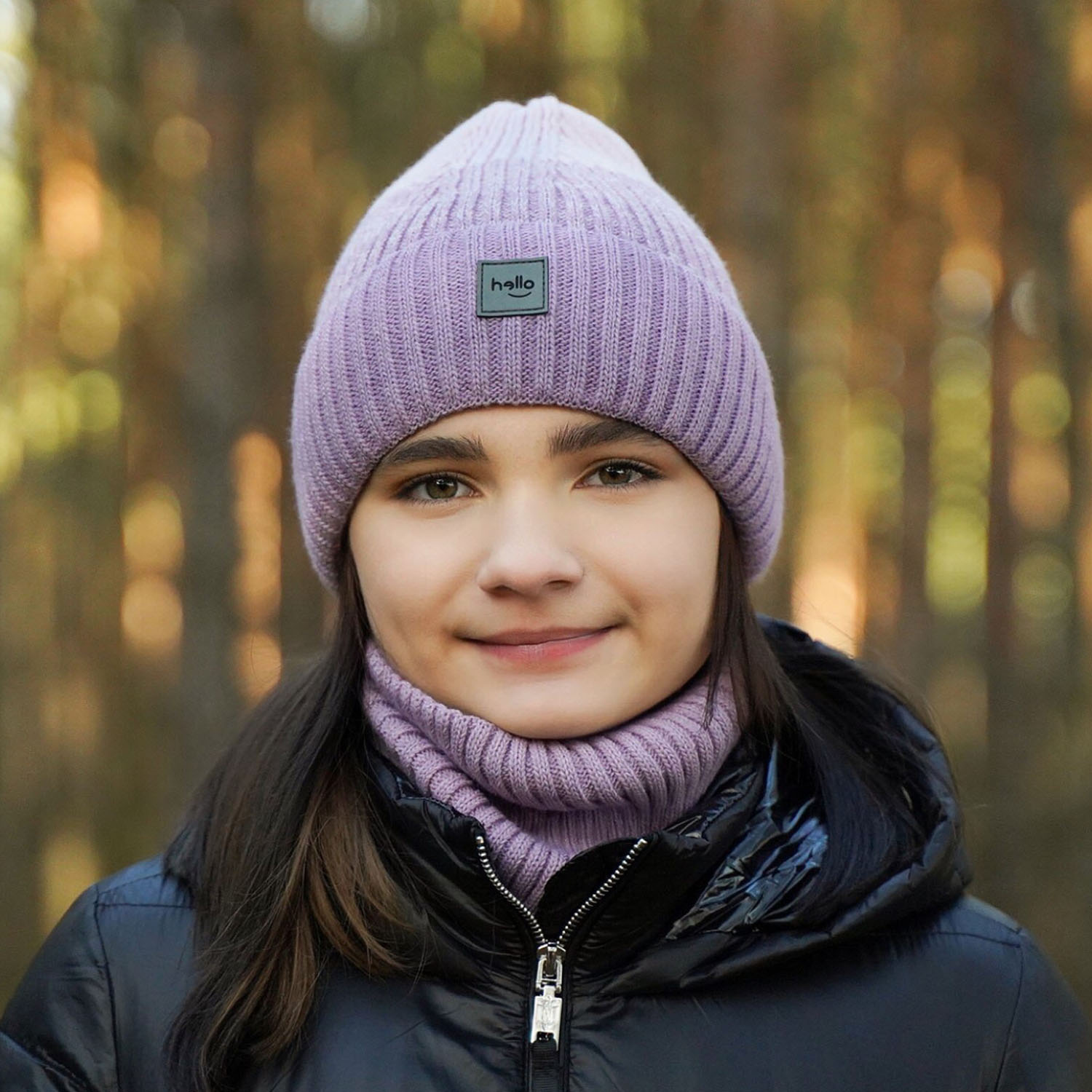 Czapka i komin dla dziewczynki zimowy komplet, czarny, Tasha