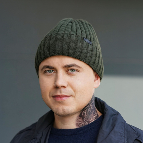 Czapka zimowa męska, oliwkowa Vincent