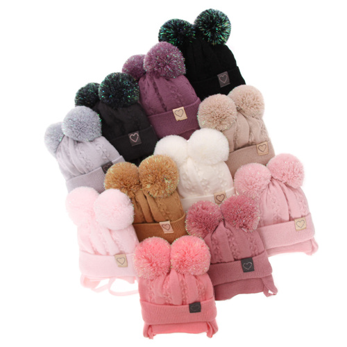 Czapka i szalik dla dziewczynki zimowy komplet, różowy, z dwoma pomponami Rozi