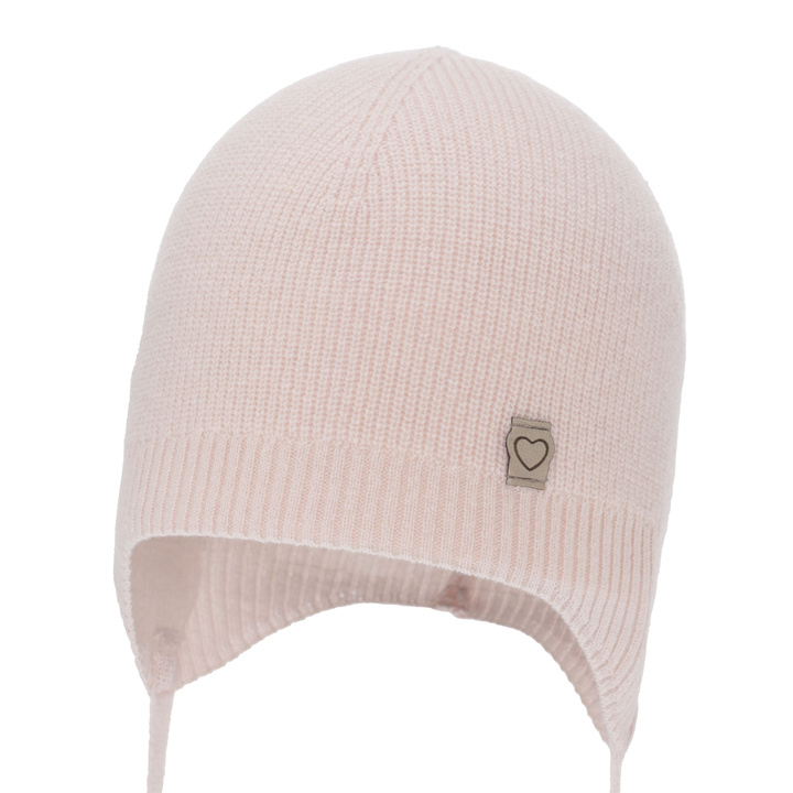 Czapka jesienna, wiosenna dla dziewczynki, różowa, wełna merino z kaszmirem, wiązana Orida