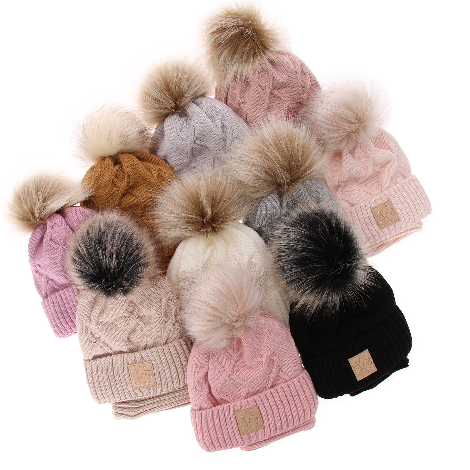 Czapka i komin dla dziewczynki zimowy komplet, czarny, z pomponem Dina