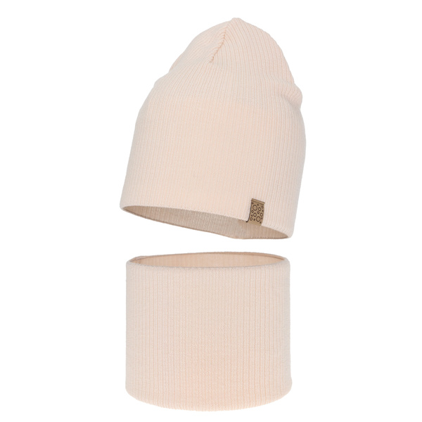 Czapka i komin dla dziewczynki jesienny, wiosenny komplet, jasnoróżowy, 100% wełniany merino Ricona