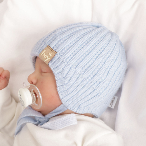 Czapka jesienna, wiosenna dla chłopca, jasnoniebieska, wiązana, Chico