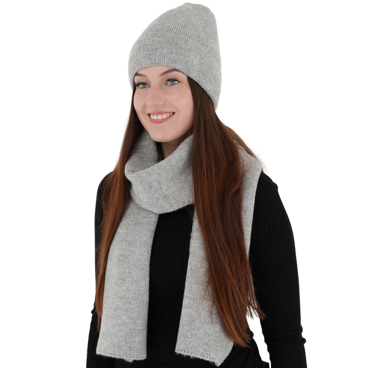 Czapka i szalik damski, zimowy komplet, szary, Rava