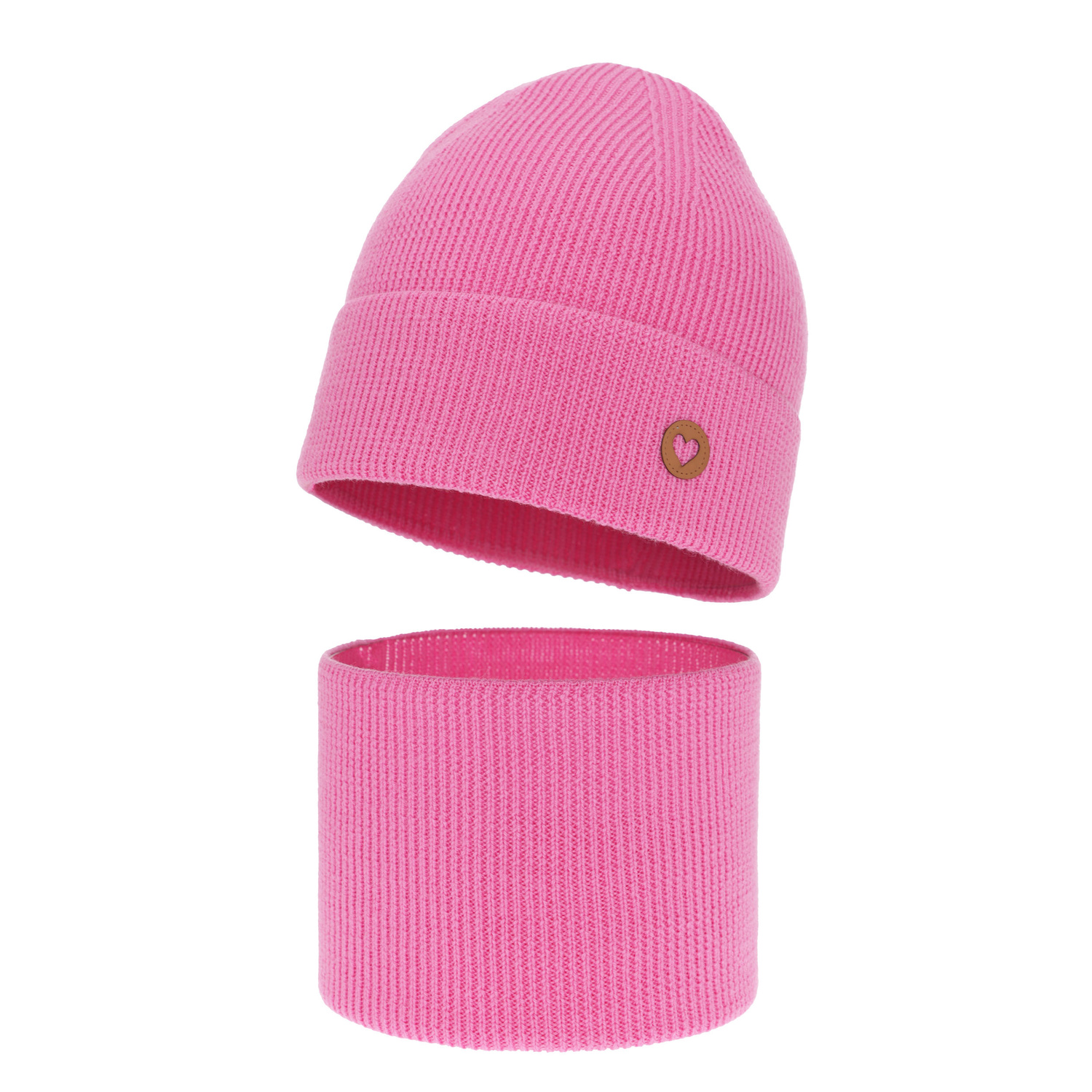 Czapka i komin dla dziewczynki jesienny, wiosenny komplet, różowy, 100% wełniany merino Brook