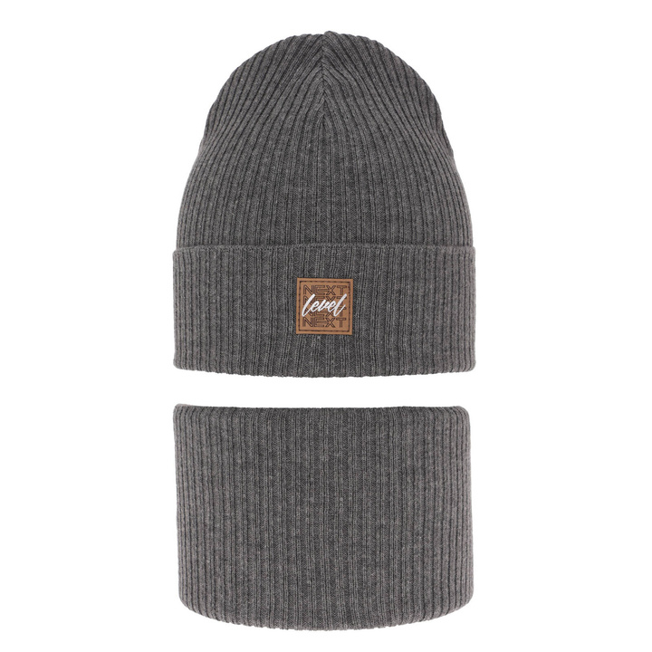 Czapka i komin dla chłopca jesienny, wiosenny komplet, z bawełną, szary Fenix