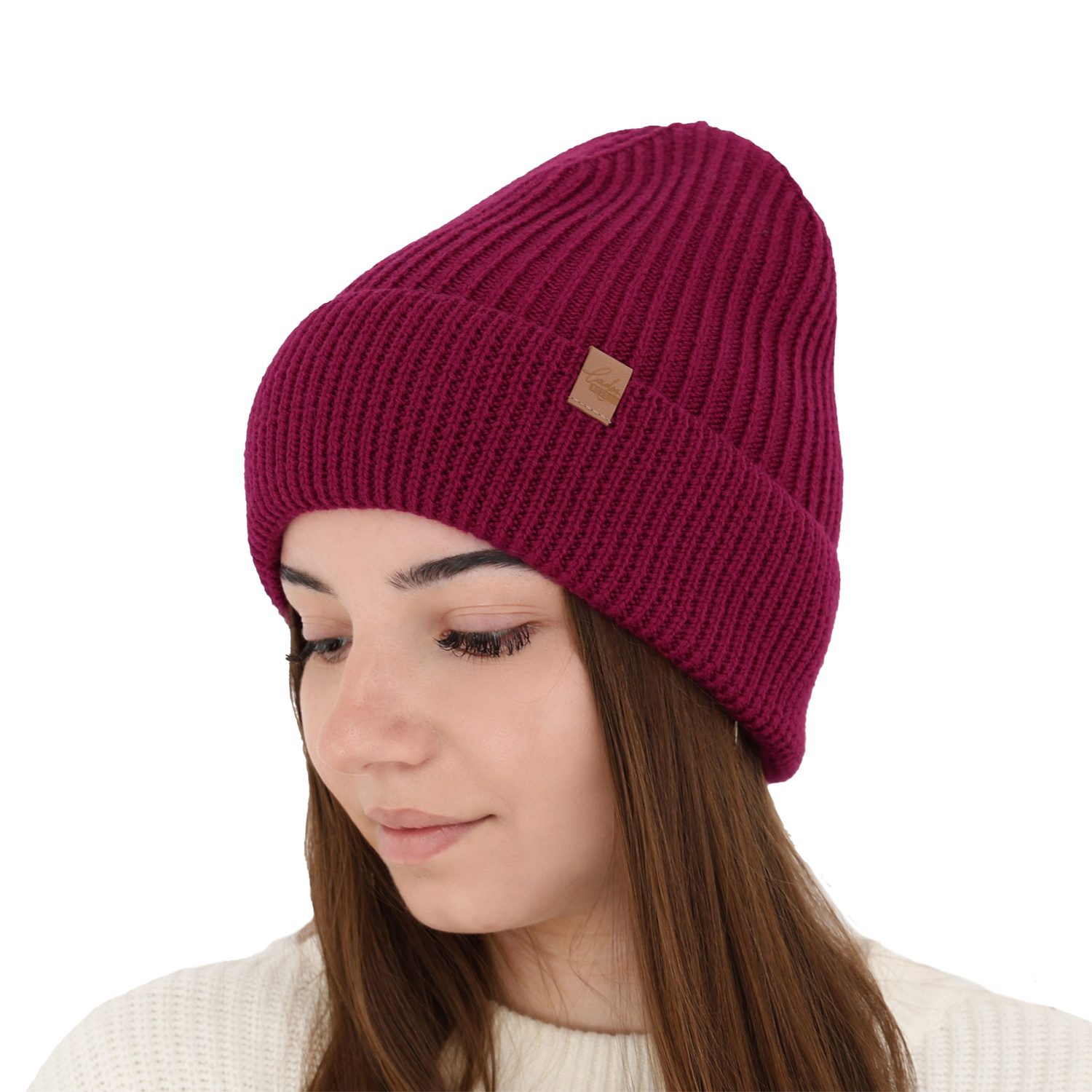 Czapka zimowa damska, brązowa, 100% wełniana merino Isla