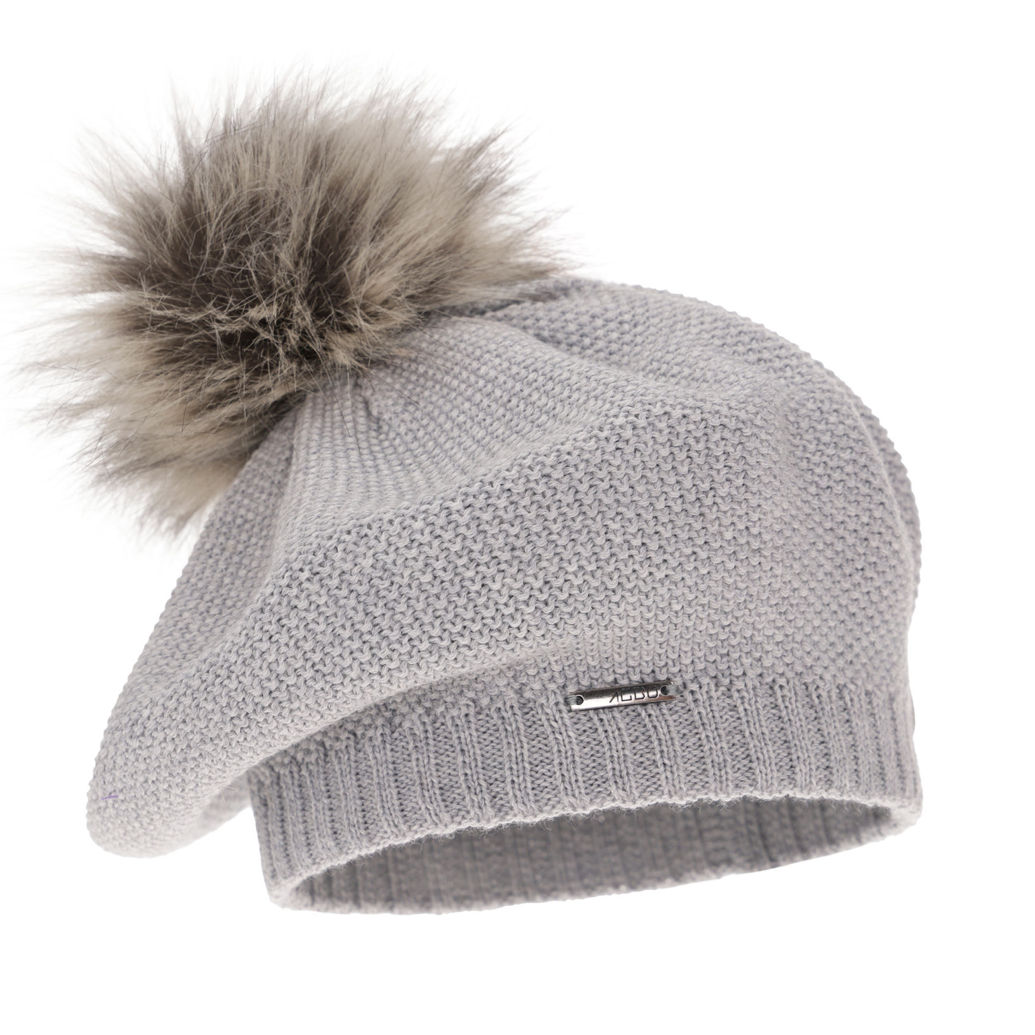 Beret damski zimowy, szary, z wełną merino Bonnie