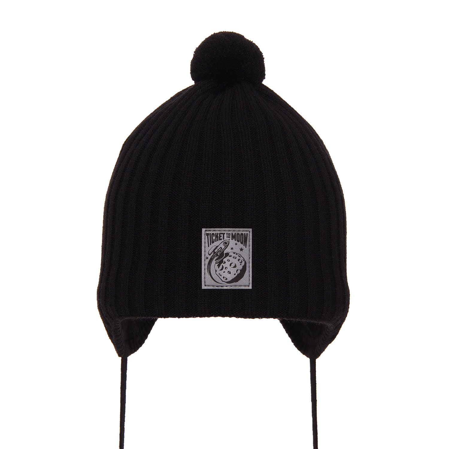 Czapka jesienna, wiosenna dla chłopca, czarna, wiązana, z pomponem Cyspin