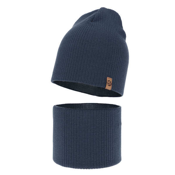 Czapka i komin dla chłopca jesienny, wiosenny komplet, niebieski, 100% wełniany merino Richi