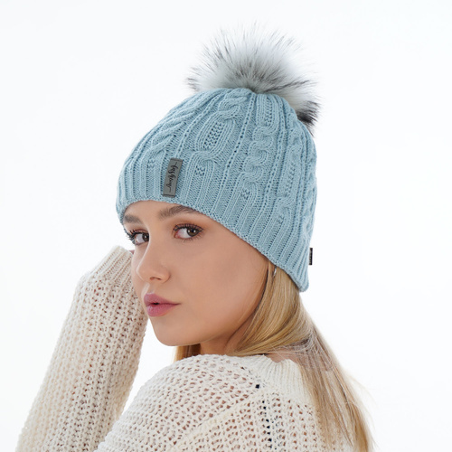 Czapka zimowa damska, bordowa, z pomponem, Mirka