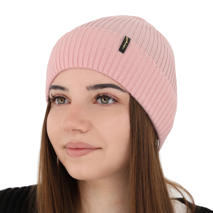 Czapka zimowa damska, różowa, 100% wełniana merino, Megan