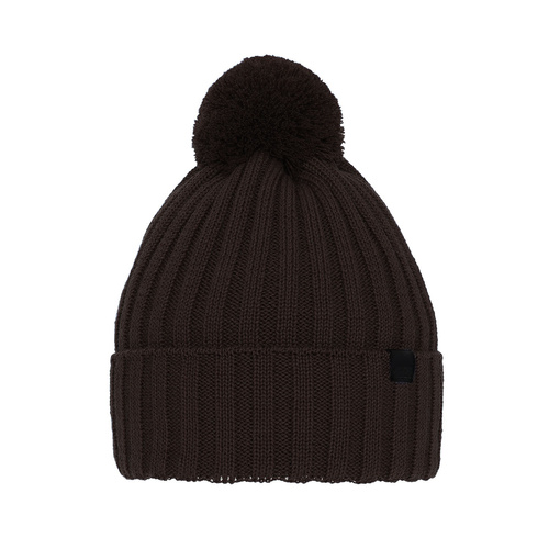 Czapka zimowa męska, brązowa, z wełną merino Korynt