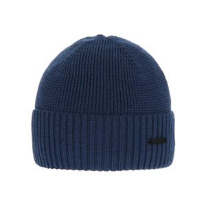 Beret zimowy męski, niebieski, z wełną merino Henk