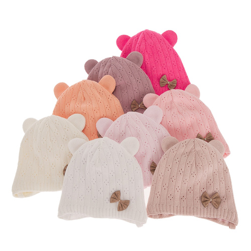 Czapka jesienna, wiosenna dla dziewczynki, z bawełną, różowa, wiązana Lotta