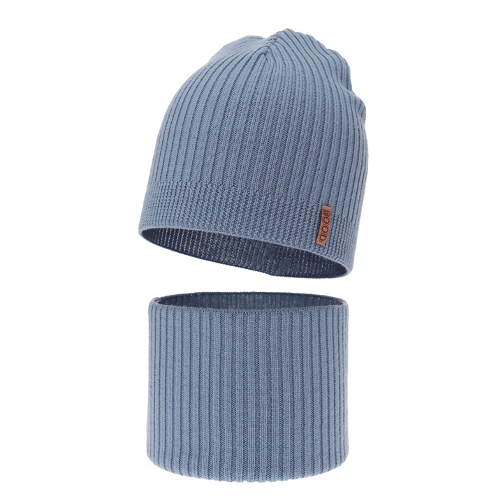 Czapka i komin dla chłopca jesienny, wiosenny komplet, niebieski, 100% wełniany merino Chester