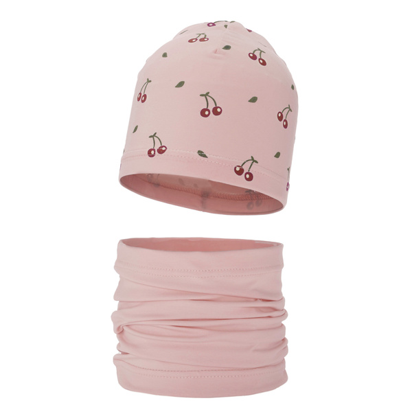 Czapka i komin dla dziewczynki jesienny, wiosenny komplet, różowy, bawełniany Cerise