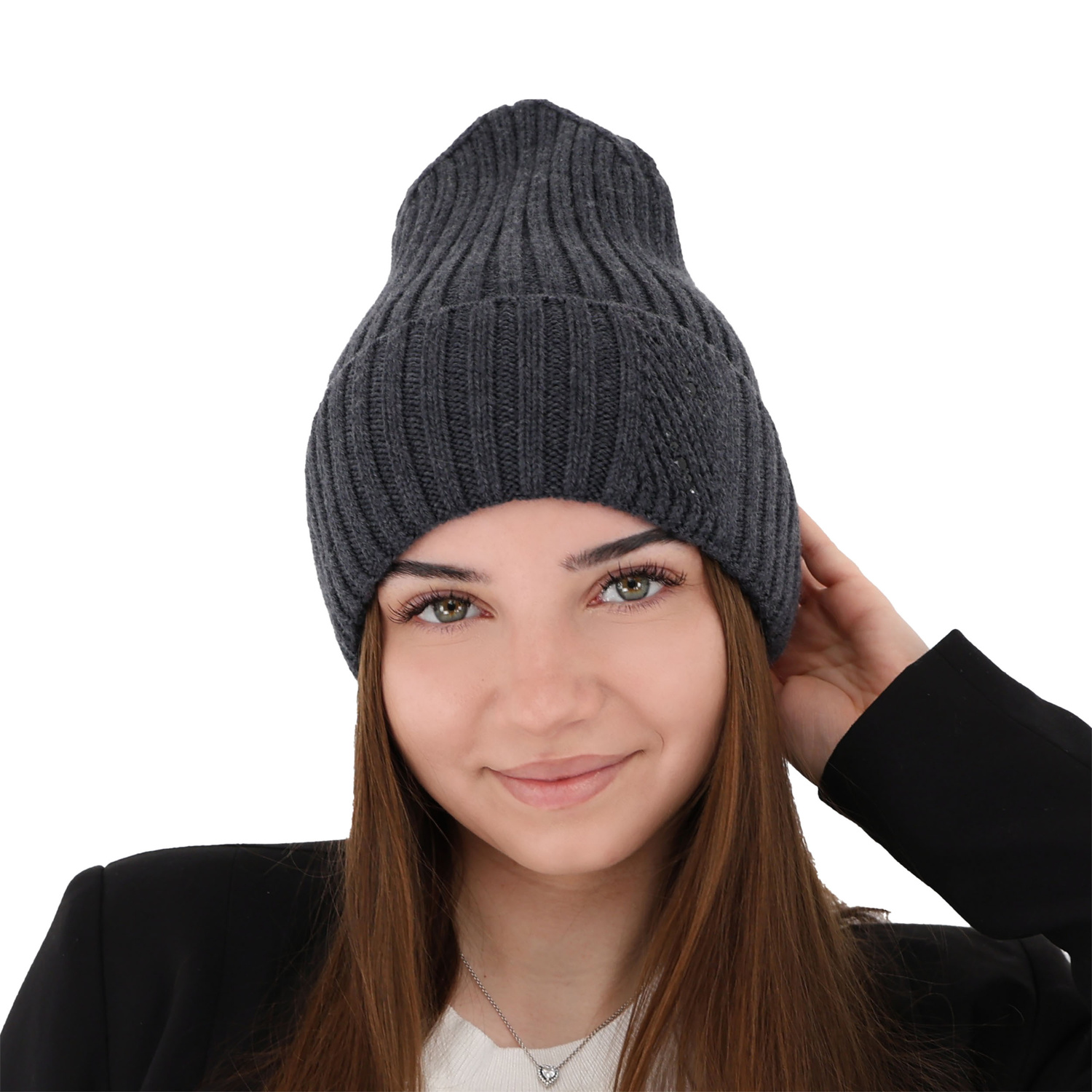 Czapka zimowa damska, czarna, 100% wełniana merino Ariga