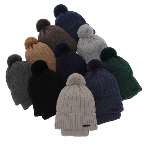 Czapka i komin dla chłopca zimowy komplet, camel, z pomponem, wełniany merino Talar