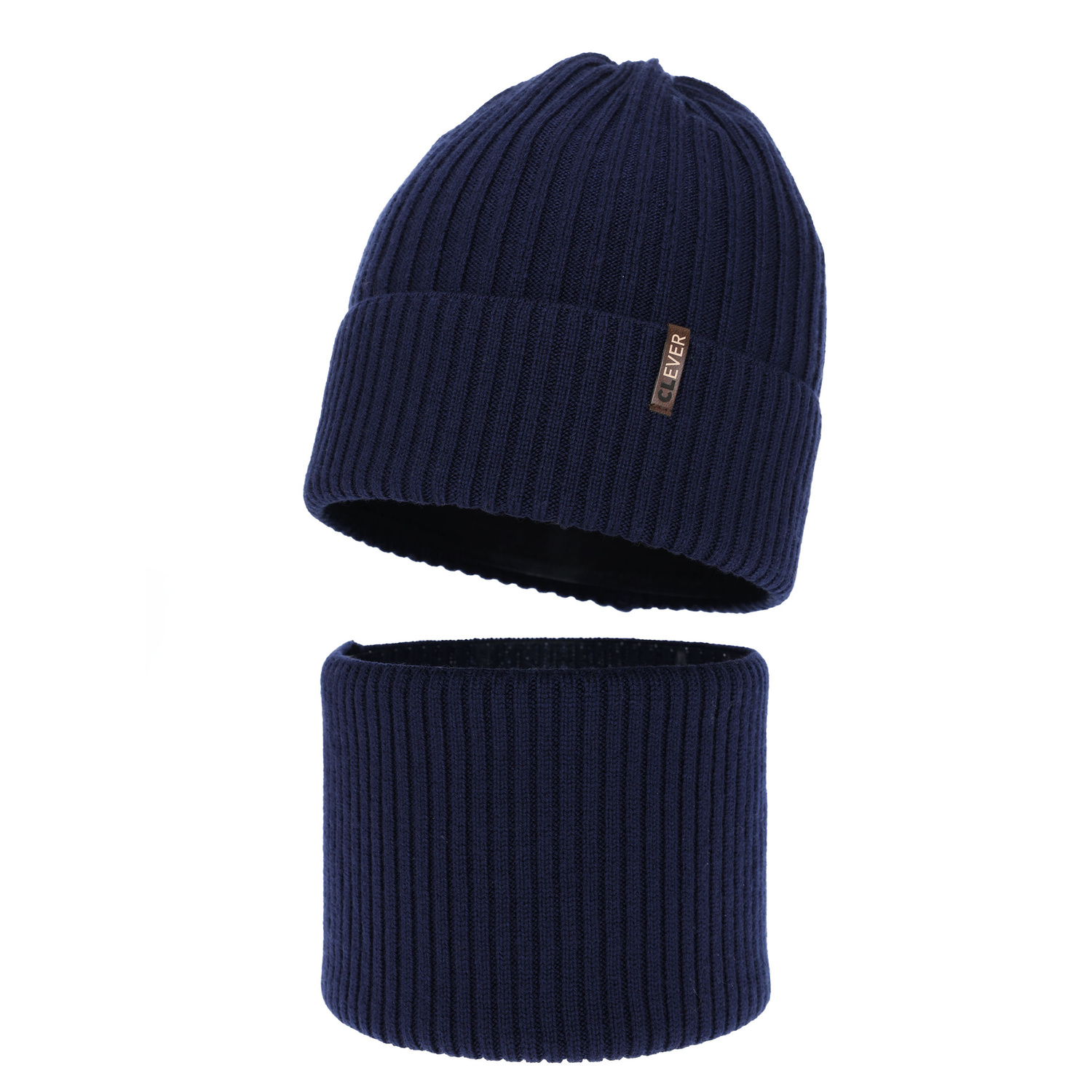 Czapka i komin dla chłopca, zimowy komplet, granatowy, 100% wełniany merino, Gizmo