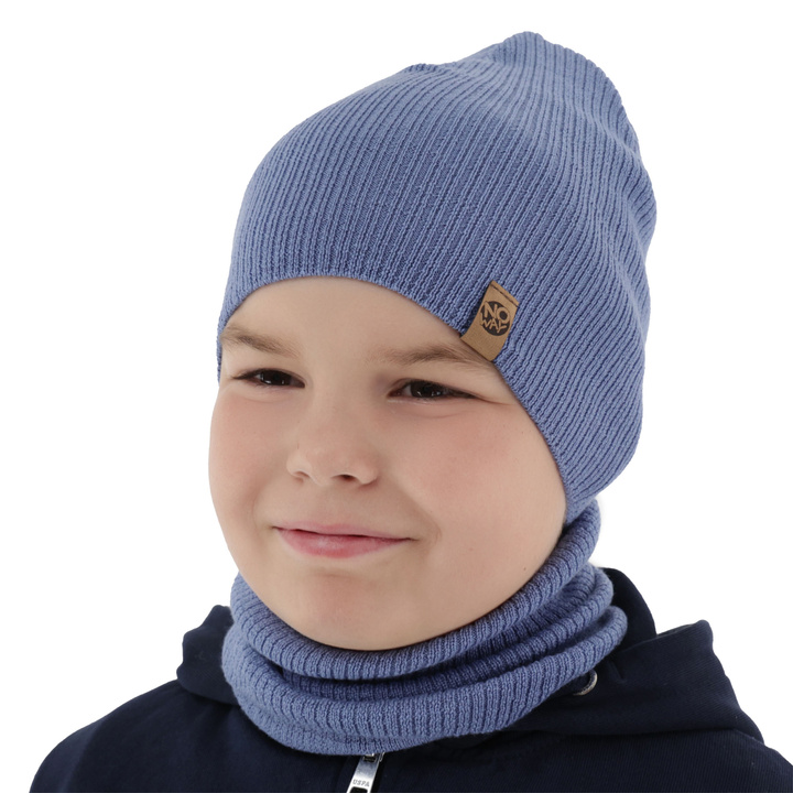 Czapka i komin dla chłopca jesienny, wiosenny komplet, jasnoniebieski, 100% wełniany merino Richi