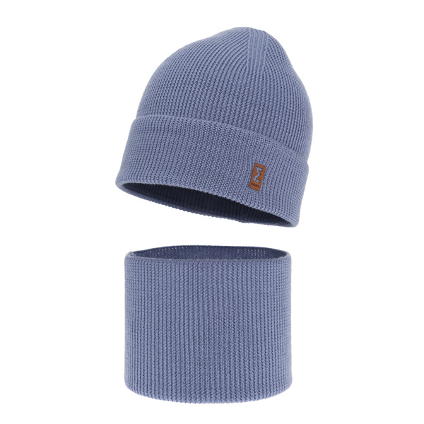 Czapka i komin dla chłopca jesienny, wiosenny komplet, niebieski, 100% wełniany merino Bruce