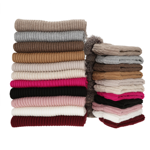 Czapka i szalik damski, zimowy komplet, kremowy, Lunetta